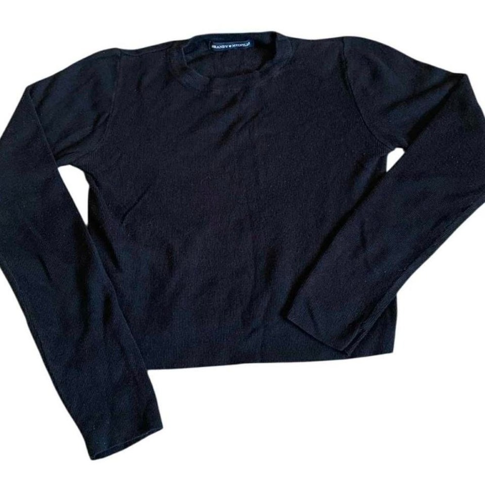 Brandy Melville Black Ribbed Knit Long Sleeve Crop Top Sweater Teya‎ Style XS/S